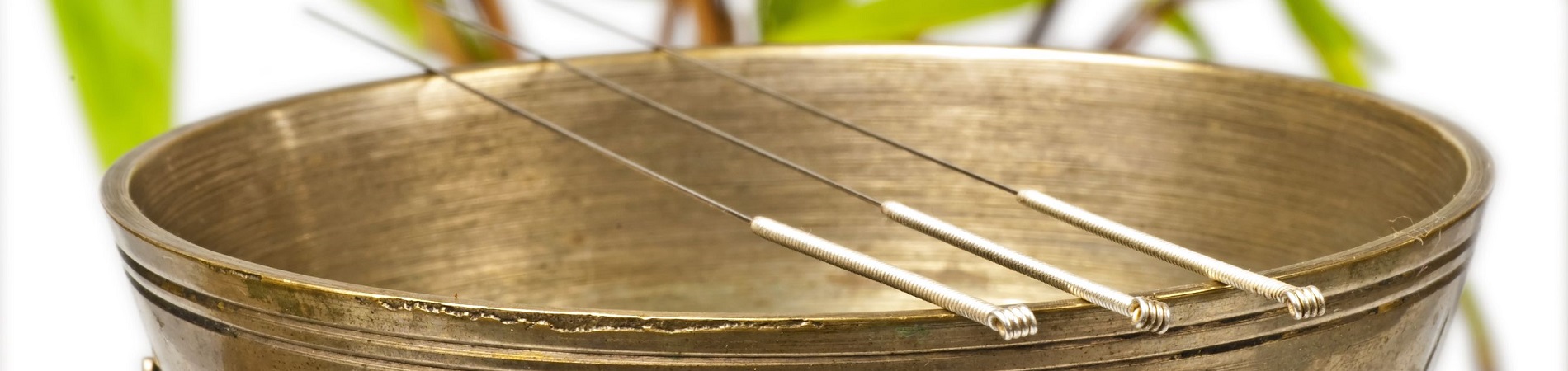 Acupuncture needles resting on a brass bowl - Acupunture services from Worcester Acupuncture